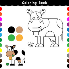 cows are eating grass, a coloring book illustration vector, cartoon geometric style