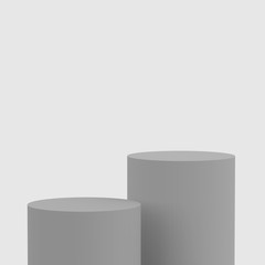 3d gray white cylinder podium minimal studio background. Abstract 3d geometric shape object illustration render. Display for cosmetic perfume fashion product.