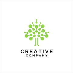 Neon green tech tree flower logo sign template with set of round shapes.