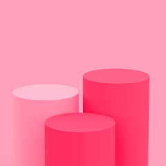 3d white pink rose cylinder podium minimal studio background. Abstract 3d pastel color geometric shape object illustration render. Display for cosmetic perfume fashion product.