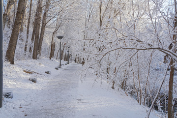 Riverside path after snow