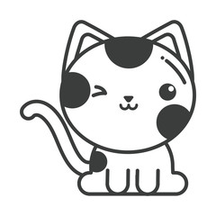 cute cat on white background, line style icon