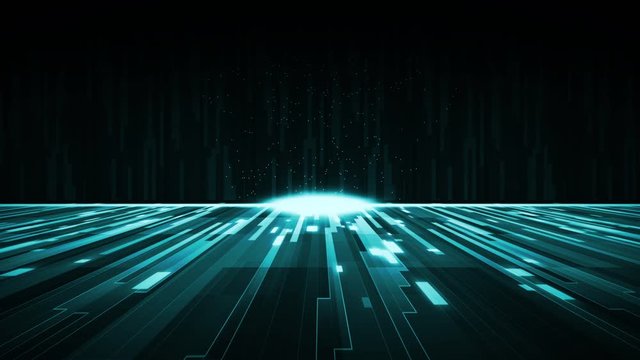 Science Futuristic Countdown animation. Grow blue light on black vintage retro sci-fi cinematic countdown motion graphics digitally generated screen.