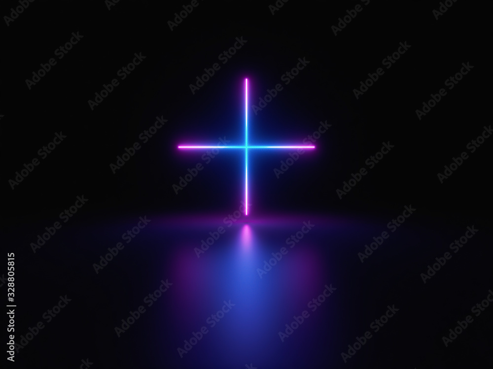 Wall mural blue and purple neon light icon isolated in black background. vibrant colors, laser show. 3d renderi