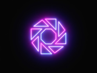 Blue and purple neon light icon isolated in black background. Vibrant colors, laser show. 3d rendering - illustration.