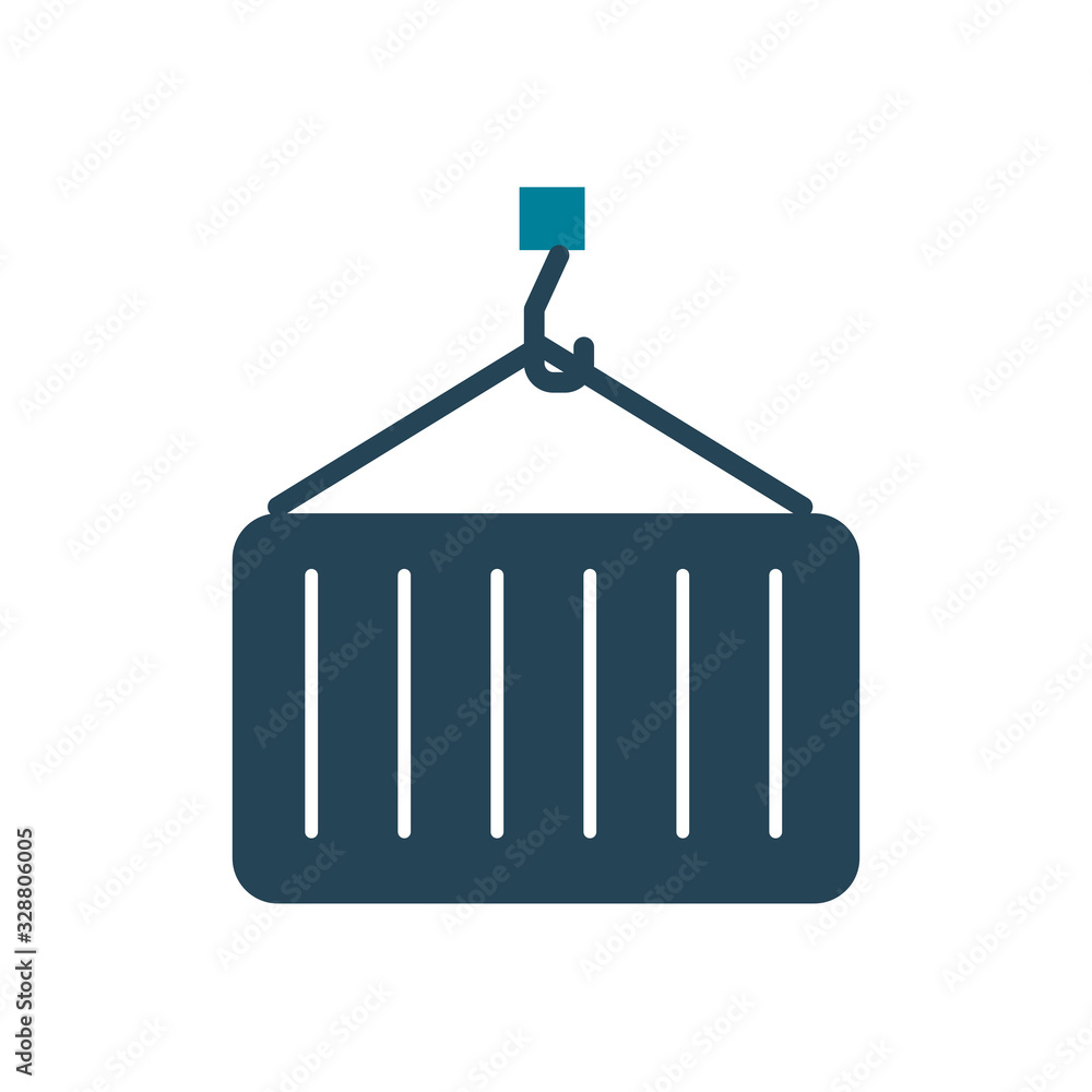 Poster isolated crane with container box silhouette style icon vector design
