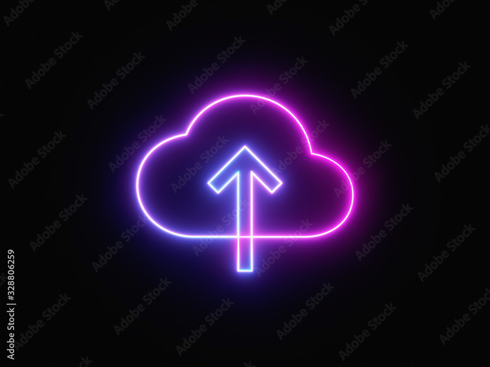 Wall mural blue and purple neon light icon isolated in black background. vibrant colors, laser show. 3d renderi