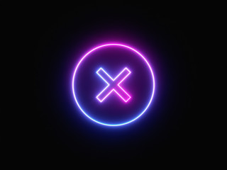 Blue and purple neon light icon isolated in black background. Vibrant colors, laser show. 3d rendering - illustration.