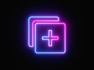 Obraz premium Blue and purple neon light icon isolated in black background. Vibrant colors, laser show. 3d rendering - illustration.