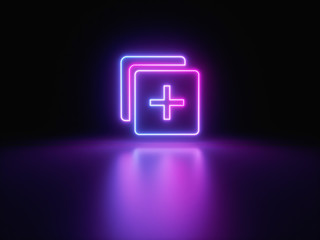 Blue and purple neon light icon isolated in black background. Vibrant colors, laser show. 3d rendering - illustration.