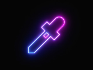 Blue and purple neon light icon isolated in black background. Vibrant colors, laser show. 3d rendering - illustration.