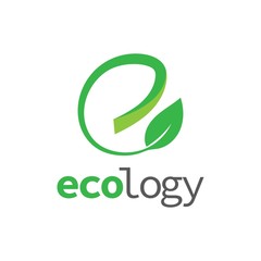 Ecology logo with letter e and green leaf