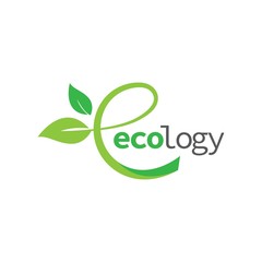 Ecology logo with letter e and green leaf