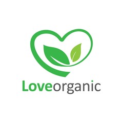 love organic logo with green leaf
