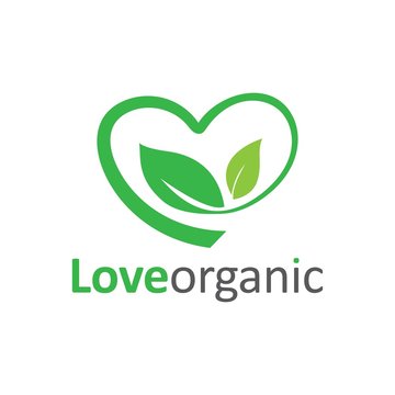 love organic logo with green leaf