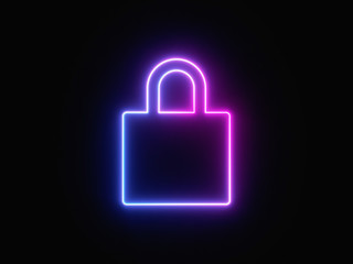 Blue and purple neon light icon isolated in black background. Vibrant colors, laser show. 3d rendering - illustration.