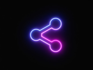 Blue and purple neon light icon isolated in black background. Vibrant colors, laser show. 3d rendering - illustration.