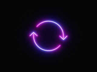 Blue and purple neon light icon isolated in black background. Vibrant colors, laser show. 3d rendering - illustration.