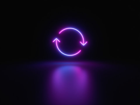 Blue and purple neon light icon isolated in black background. Vibrant colors, laser show. 3d rendering - illustration.