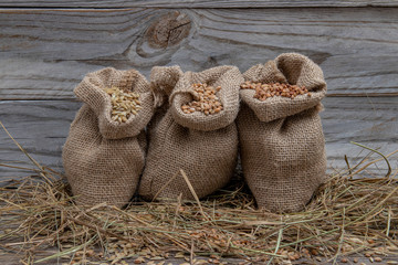 Grains of wheat in bags.