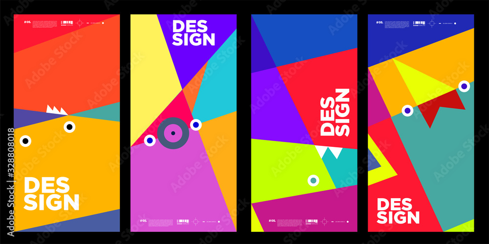 Poster vector abstract colorful geometric and curvy pattern background illustration. set of abstract tribal