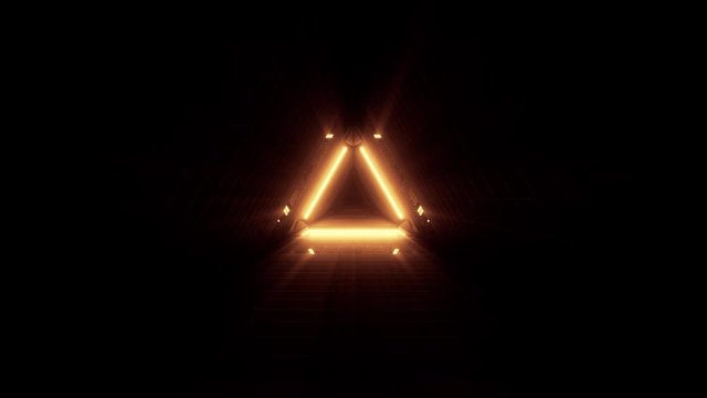 Golden triangle shape hallway in futuristic glass space ship design, loop-able 3d cgi rendering motion animation