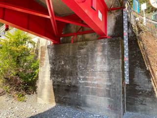 Japanese river floodwater level gauge.