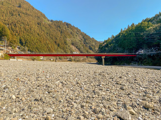 Red bridge in Shikoku, Japan.