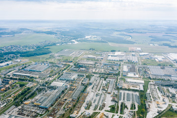 aerial panoramic photo of industrial district during cloudy weather