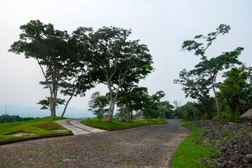 Concrete road on a golf course called La Reunion in Guatemala, destroyed by volcano eruption called de Fuego, was an important tourist destination of great foreign investment.