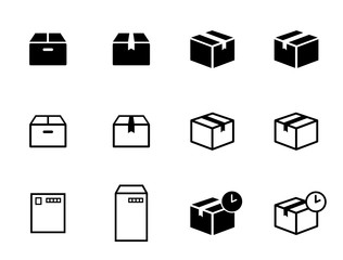 宅配便、小包、郵送、箱、ハガキ、封筒などのアイコンセット