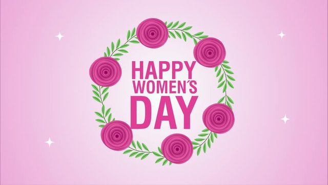 happy womens day card with roses flowers circular frame