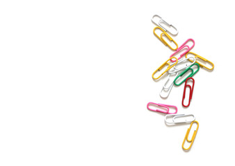 Obraz premium Colored paper clips on white background