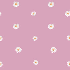 Repeat Daisy Flower Pattern with pink purple background. Seamless floral pattern. Stylish repeating texture. 