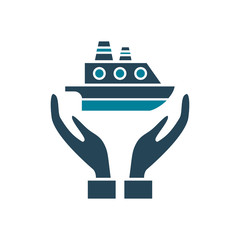 ship over hands silhouette style icon vector design