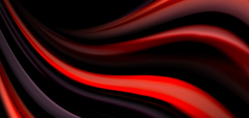 Abstract silk smooth lines on black, multicolored liquid fluid rainbow style waves on black