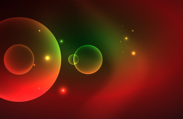 Neon shiny transparent glowing circles with light effects. Techno futuristic vector abstract background For Wallpaper, Banner, Background, Card, Book Illustration, landing page