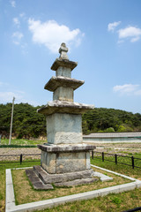 Fototapeta na wymiar Museong-ri Three story Stone Pagoda in Jeongeup-si, South Korea.