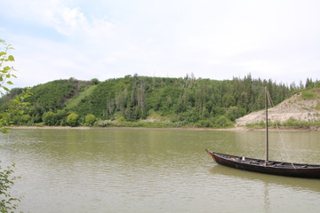 York Boat On River, Fort Edmonton Park, Edmonton, Alberta