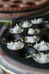 Kind of Thai sweetmeat or Kanom Krok made from coconut milk and powder, Thai traditional desserts