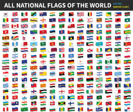 All official national flags of the world . Waving design . Vector