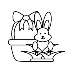 cute rabbit in basket on white background