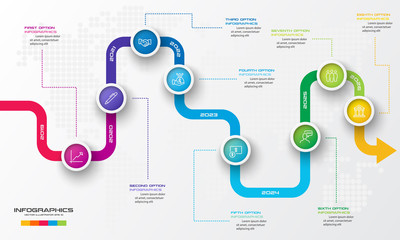 Timeline infographic template,Business concept with 8 options,Vector illustration.