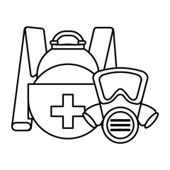 briefcase with safety mask on white background