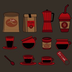 Big coffee set icon, flat in color, isolated background. Vector eps 10