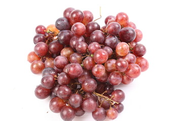 Red grape with water drops, closeup, isolated on white background