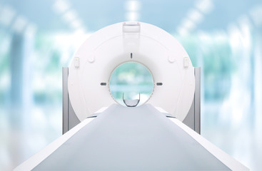 Multi detector CT Scanner ( Computed Tomography )on blurred hospital room  background.