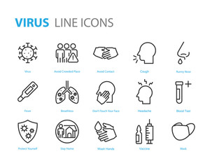 set of coronavirus icons, virus, ncov-2019, disease, sickness, illness