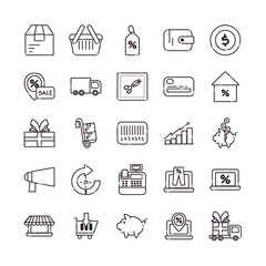 Shopping line style icon set vector design