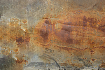 Rusty sheet of iron. Rusty sheet iron uneven brown surface. Horizontal